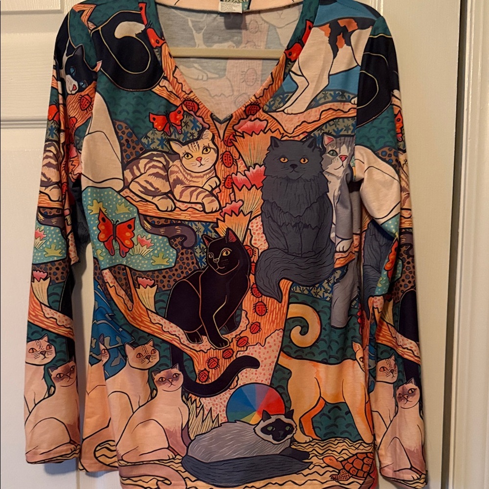 Whimsical Cat Print Long Sleeve Top